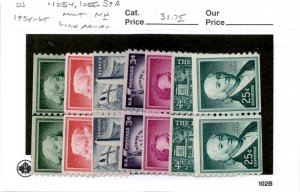 United States Postage Stamp, #1054, 1055-1059A Mint NH Line Pairs, 1954-65 (AB)