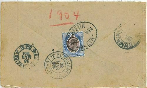 01306 -  MALTA -  POSTAL HISTORY - COVER TO BRAZIL 1904