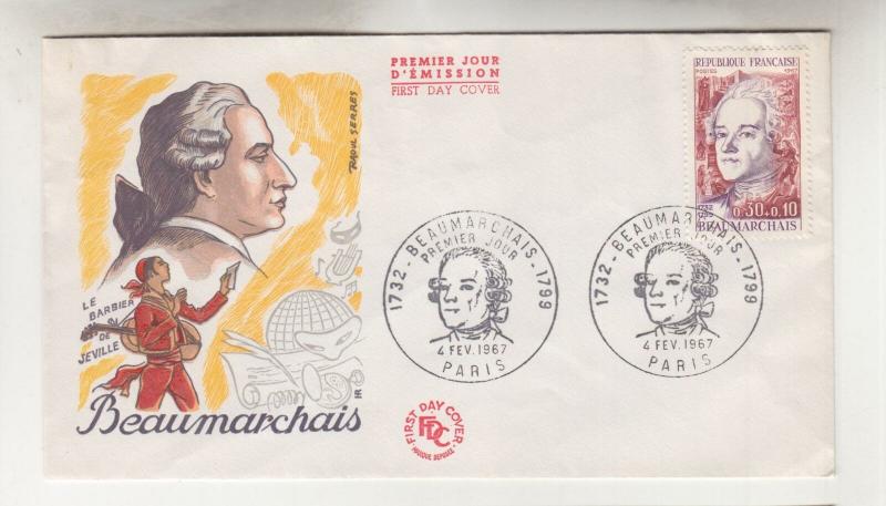 FRANCE, 1967 Red Cross Fund, Beaumarchais, 30c.+10c., First Day cover.