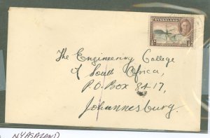 Nyasaland Protectorate  1947 1/2d unsealed letter rate from Victoria, Nyasaland.