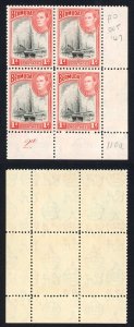 Bermuda SG110 1938 1d Black and Red Plate Block U/M Cat 11+++ pounds