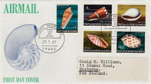 Papua New Guinea #265 267 269 271 279 - Sea Shells - 1969 FDC