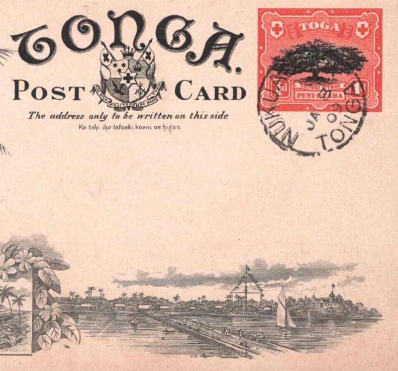 TONGA Stationery ILLUSTRATED Postcard *TAPPA MAKING* Nukuʻalofa 1909 CDS MA587