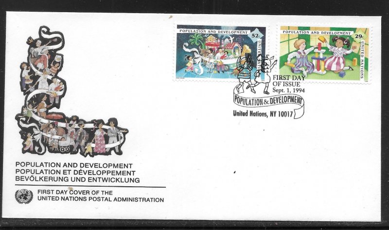 United Nations NY 651-652 Population Geneva Cachet FDC First Day Cover