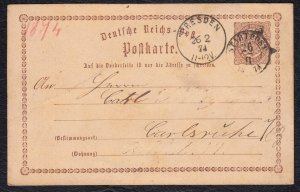 Germany 1874 Postal Stationary Card - Dresden Cancellation
