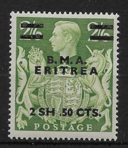 B.O.I.C.-ERITREA SGE11a 1948 2s50 ON 2/6 YELLOW-GREEN MISPLACED STOP MTD MINT(r)
