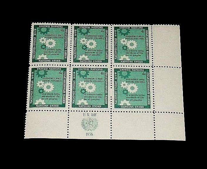 U.N. 1958,NEW YORK #65, ECONOMIC & SOCIAL COUNCIL, MNH, INSC. BLK/6, NICE! LQQK!