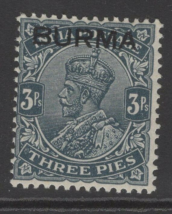 BURMA SG1 1937 3p SLATE MTD MINT