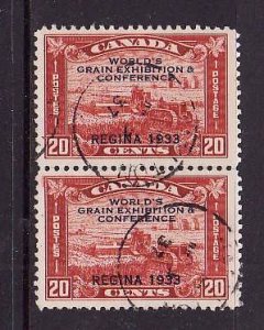 Canada-Sc#203-used pair 20c Harvesting Wheat overprint-Cdn1073-1933-