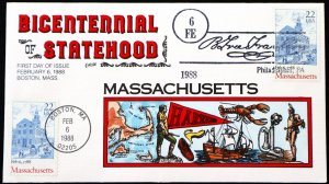 U.S. Used #2341 22c Massachusetts 1988 Collins First Day Cover. Pristine!