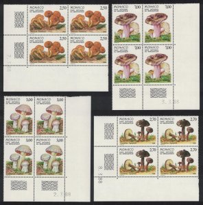 Monaco Fungi in Mercantour National Park 4v Corner Blocks of 4 1988 MNH