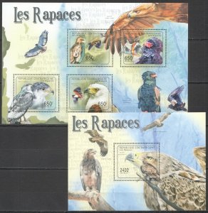 Ca1037 2011 Central Africa Birds Of Prey Fauna Raptors Kb+Bl Mnh Stamps