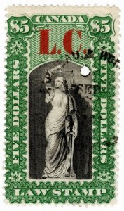 (I.B) Canada Revenue : Quebec Law Stamp $5 (1864)
