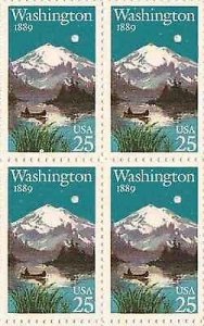 1989 Washington Statehood Block of 4 25c Postage Stamps, Sc# 2404, MNH, OG