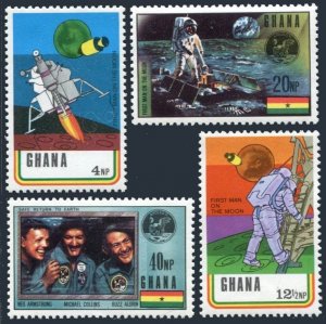 Ghana 386-389,389a imperf, MNH. Michel 397-400, Bl.39B. Man's Moon landing. 1970