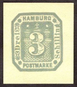 Hamburg Reprint of cut square, 3Sch, Unused