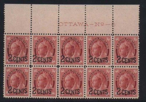 Canada #87 #87i XF/NH Plate #6 Block Of 10