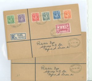 St. Lucia  1937 Royalty, King George VI, 8 stamps issued 1938 from 11026 on 2 registered covers