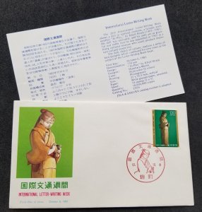 *FREE SHIP Japan Letter Writing Week 1982 National Treasure Doll Costumes (FDC)