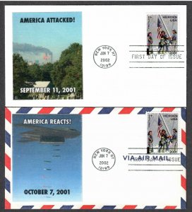 US # B2 - Remember September 11 , 2001 - on 2 Lakestamps FDCs - I Combine S/H