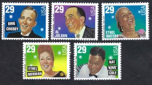 United States #2849-53 29¢ Popular Singers (1994). Five singles. MNH