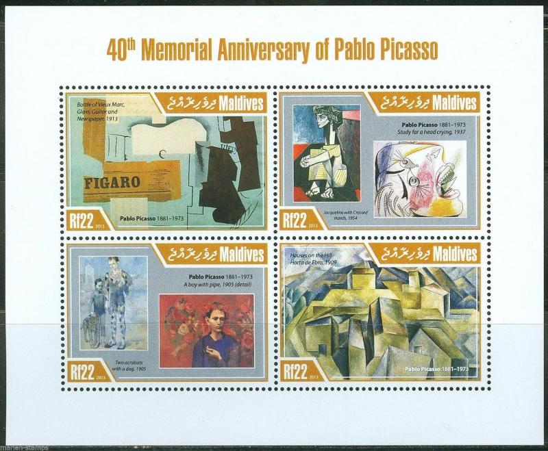 MALDIVES  2013  40th MEMORIAL ANN OF PABLO PICASSO SHEET OF F0UR   MINT NH