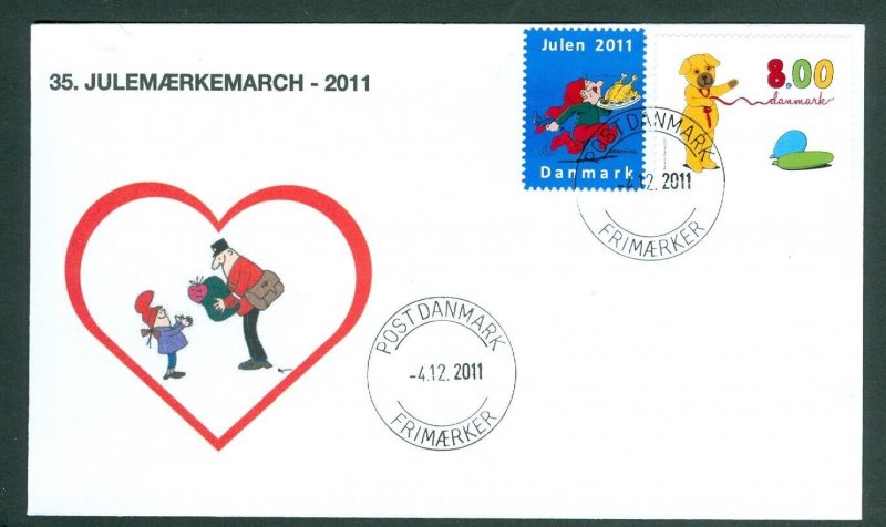 Denmark Cover. 2011 Postman “Christmas Seal Walk # 35. 8 Kr. Santa Running, Meal