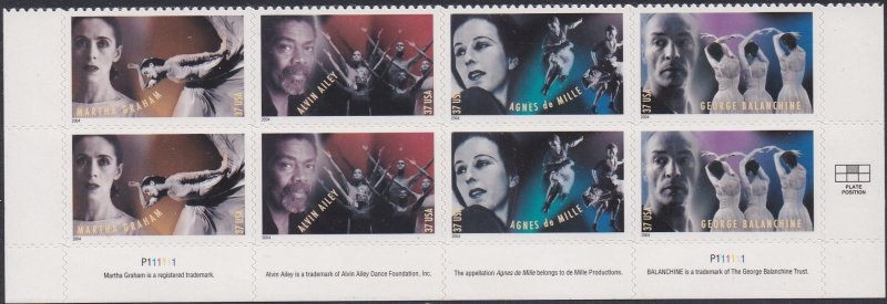 3843a American Choreographers Plate Block MNH