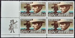 US Scott # 1555; 10c D W Griffith from 1975; MNH, og, VF; Block of 4