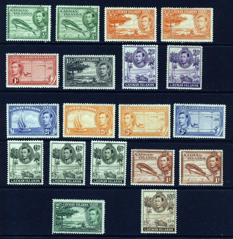 CAYMAN ISLANDS KG VI 1938-48 Pictorial Set ex 5/- + Varieties SG 115 - 126  MINT