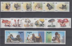 Lesotho Sc 1098/1168 MNH. 1998 issues, 3 cplt sets, VF. Cats, Mushrooms