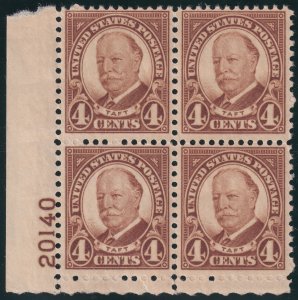 Sc# 685 U.S 1930 William Taft 4¢ plate number block 20140 MNH CV $20.00