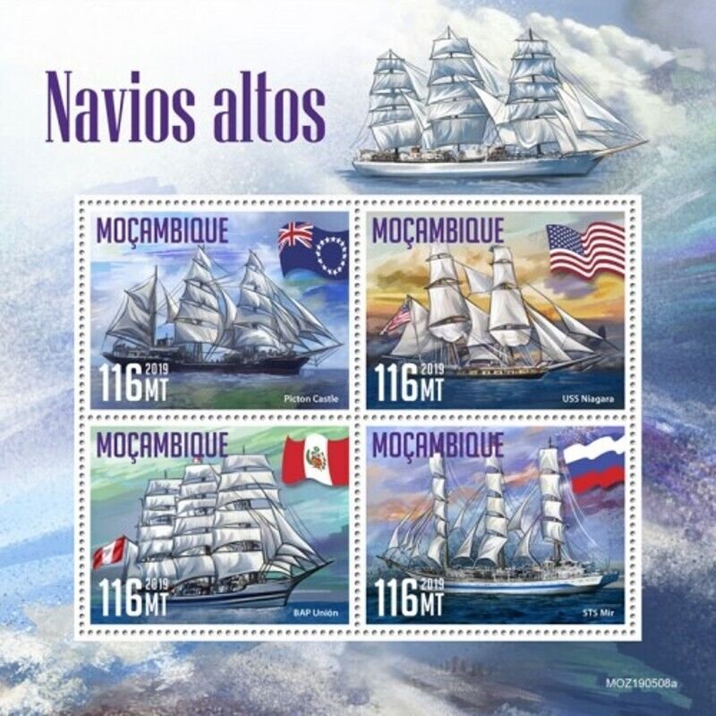 Mozambique - 2019 Tall Ships - 4 Stamp Sheet - MOZ190508a