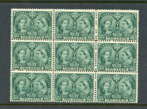 CANADA  2c JUBILEE QUEEN VICTORIA SCOTT #52 BLOCK OF NINE MINT NEVER HINGED