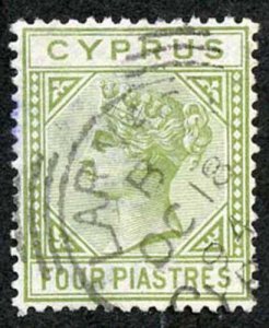 Cyprus SG35a 4pi Pale Olive-green wmk Crown CA Die 2 Cat 42 Pounds 