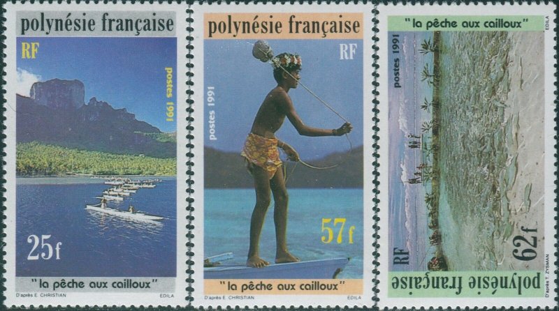 French Polynesia 1991 Sc#571-573,SG621-623 Stone Fishing set MNH
