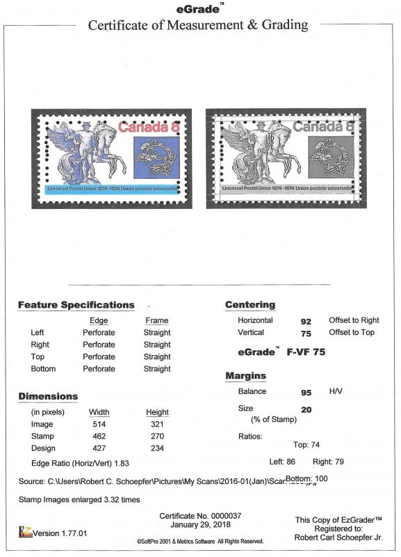 Canada #648 8 cents Universal Postal Union Stamp mint OG NH EGRADED F-VF 75