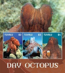 Tuvalu 2019 - Day Octopus - Marine Life Fish - Sheet of 3 stamps- MNH