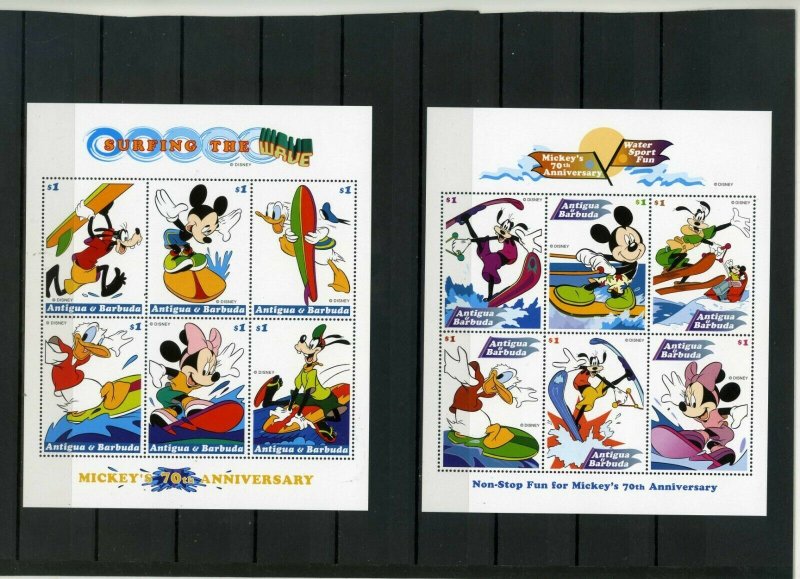 ANTIGUA & BARBUDA 1999 DISNEY WATER SPORTS 3 SHEETS OF 6 STAMPS & 4 S/S MNH 