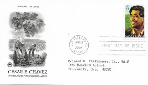 2003 FDC, #3781, 37c Cesar E. Chavez, PCS & Fleetwood