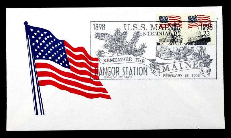 US Modern Patriotic Cover 1998 Sc# 2115c Pair USS Maine Centennial .