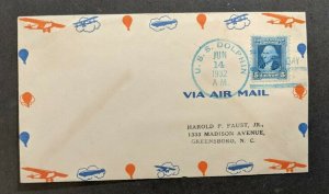1932 USS Dolphin Submarine Navy Airmail Cover Greensboro NC Navy Day Ship Cancel