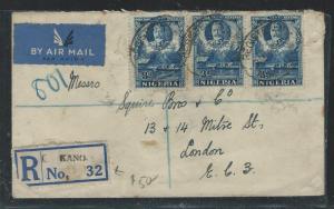 NIGERIA  (P2908B) KGV 3D STRIP OF 3 1935 REG A/M KANO TO ENGLAND