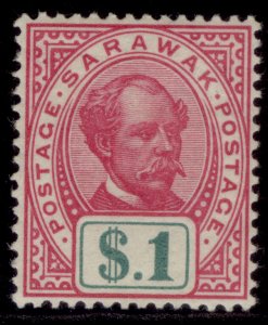 SARAWAK QV SG47, $1 rose-carmine & green, LH MINT. Cat £100.