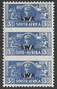 South-West Africa # 148 Wartime Women  3d.  Vertical Strip/3   E/A/E (1)  Unused