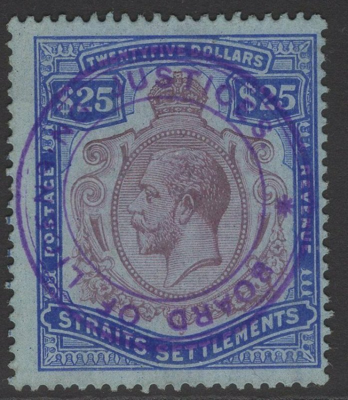 MALAYA STRAITS SETTLEMENTS SG213 1912 $25 PURPLE & BLUE/BLUE USED