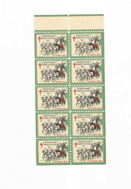 1931 CHRISTMAS SEAL, FULL BOOKLET PANE, MNH, OG