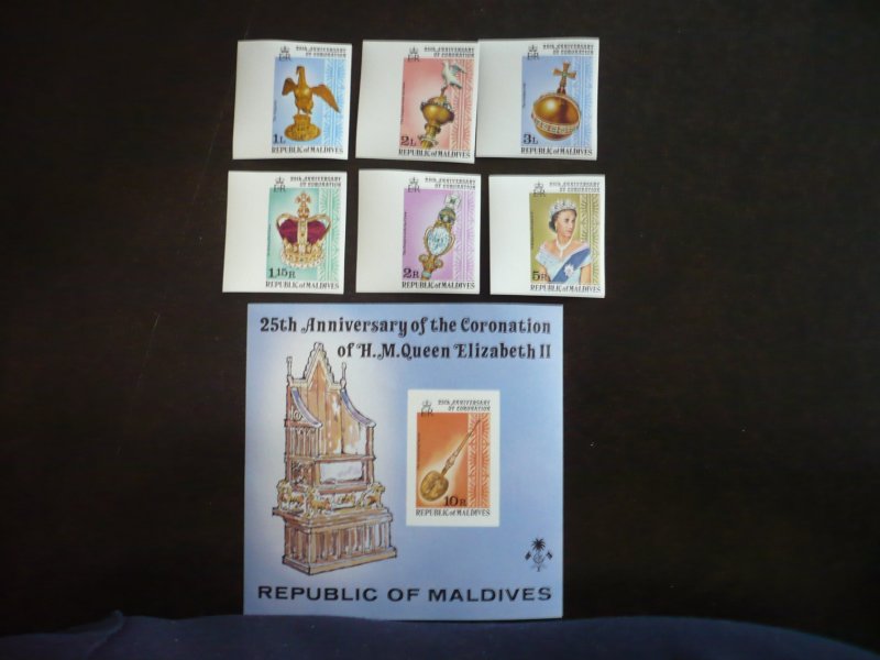 Stamps-Maldives -Scott#743-749-Mint Never Hinged Set of 6+Souvenir Sheet Imperf