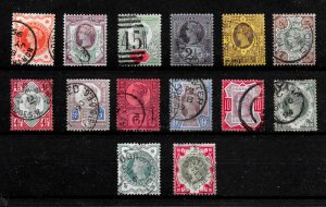 GB QV, SG197 - SG214, 1887 JUBILEE FULL SET OF 14, GOOD/FINE CDS USED, CV £380