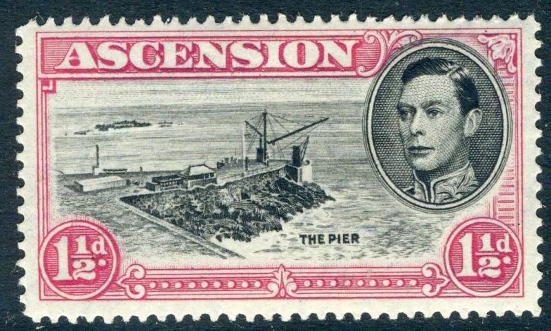 ASCENSION-1938-53 1½d Black & Rose-Carmine Perf 14 DAVIT FLAW LMM Sg 40da